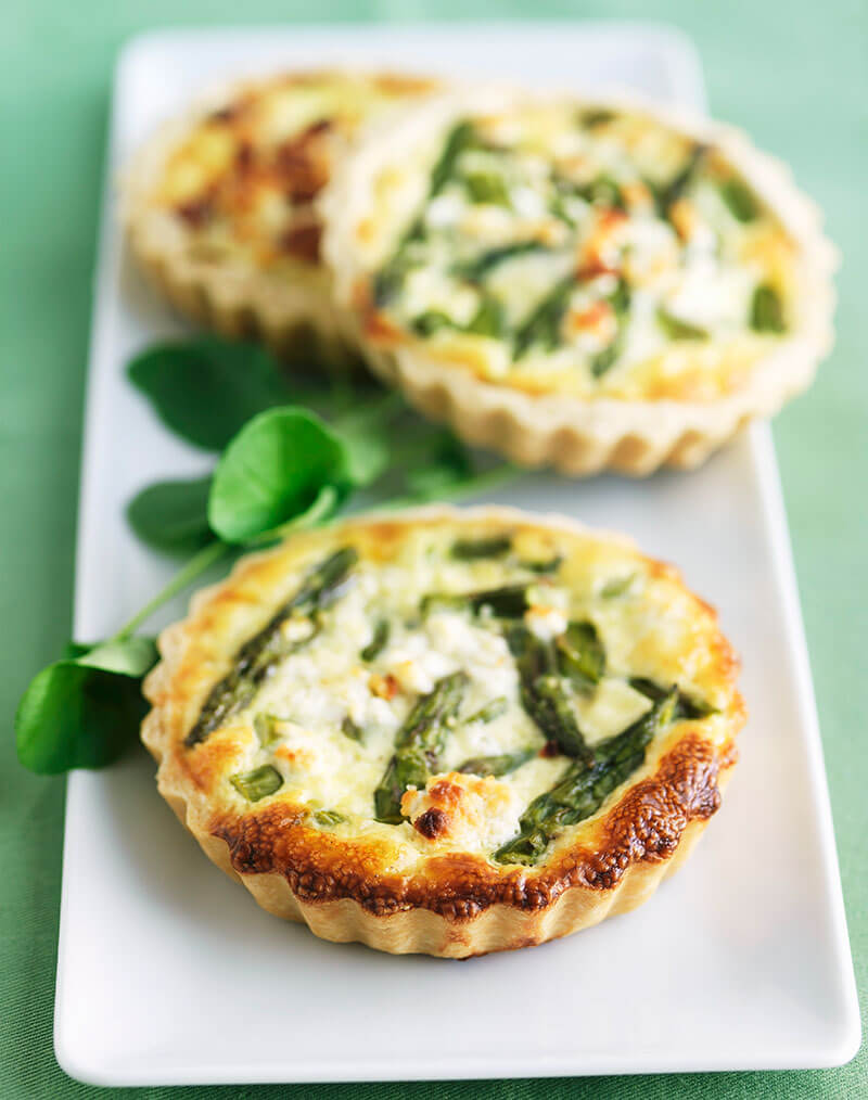 Asparagus Quiches on White Serving Dish