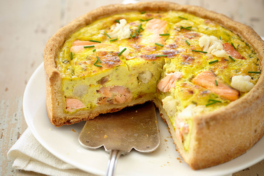 Salmon and cauliflower tart