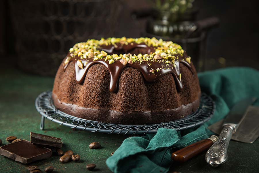 Chocolate bundt cake with chocolate ganache