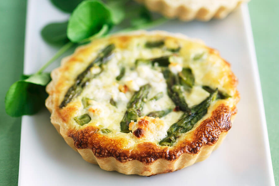 Asparagus Quiches on White Serving Dish