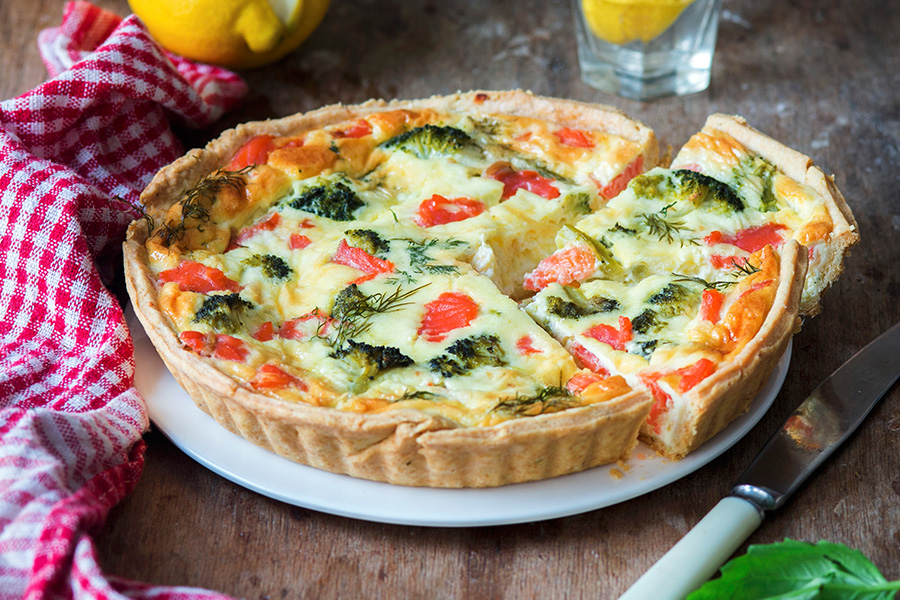 Salmon broccoli quiche