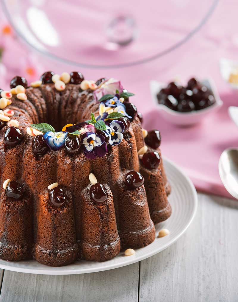 Amarena Cherry and Chocolate Marbled Heart Bundt Cake