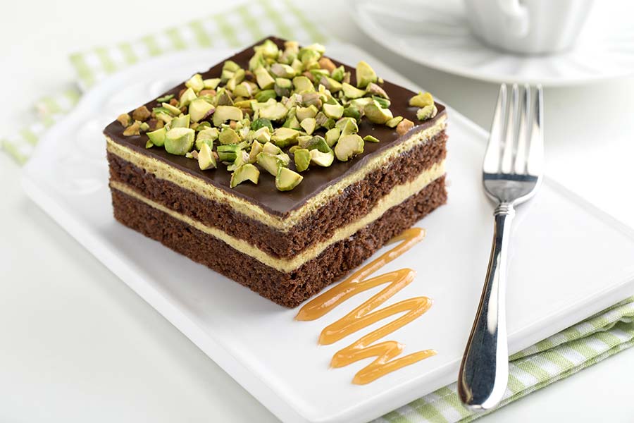 Chocolate cake and pistachios